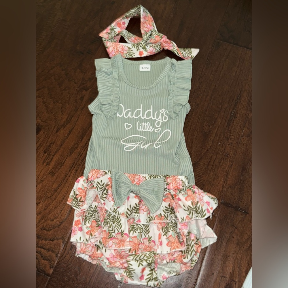 New 3 Pc Baby Daddy’s Little Girl Summer Outfit Size 9-12 Mo